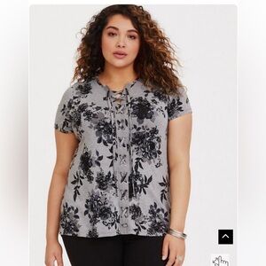 Torrid Super Soft Grey Lace-Up Tee